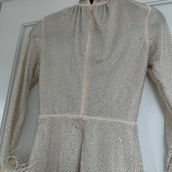 NWT Self-Portrait Embellished Mini Dress Cut-out Front Rhinestone Feather Trim - Picture 12 of 12